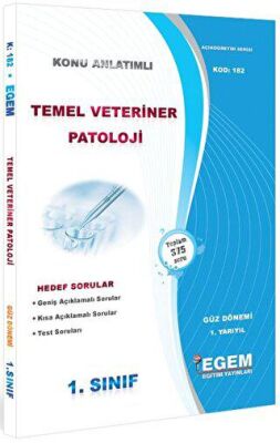 1. Sınıf 1. Yarıyıl Temel Veteriner Patoloji Konu Anlatımlı Soru Bankası - Kod 182 kapağı
